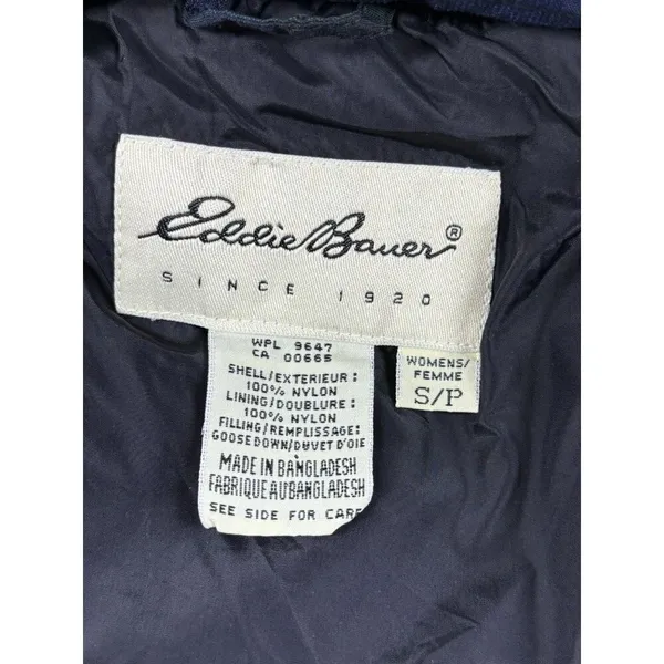 VTG Eddie Bauer Puffer Vest Womens S/P Green & Blue Plaid Goose Down Insulated - Image 3