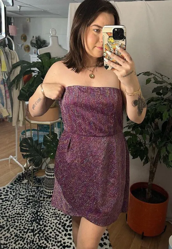 Topshop Strapless Mini Sheath Dress Metallic Purple Size 12 - Image 4