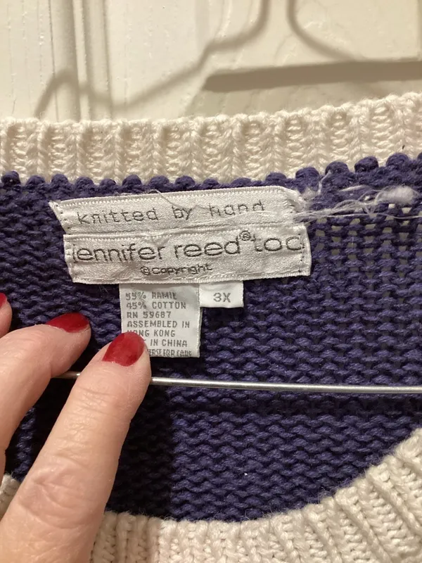 Embroidered Floral Crewneck Sweater in Purple and Cream - Image 3