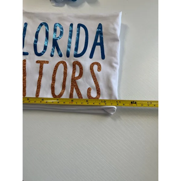 Florida Gators White One Shoulder Glitter Graphic Crop Top S Womens‎ UF Game Day - Image 3