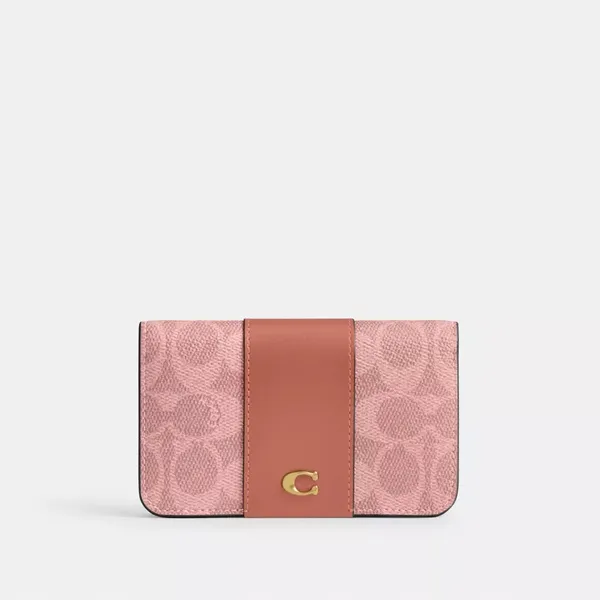 COACH CR542 Essential Slim Card Case Signature Canvas Melon Pink Wallet NWT - Image 6
