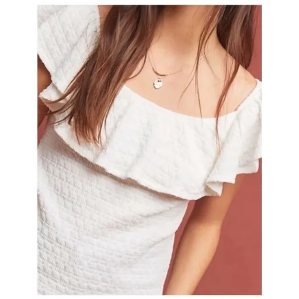 Anthropologie Textured Off The Shoulder Ruffle Top Size Small White - Image 3