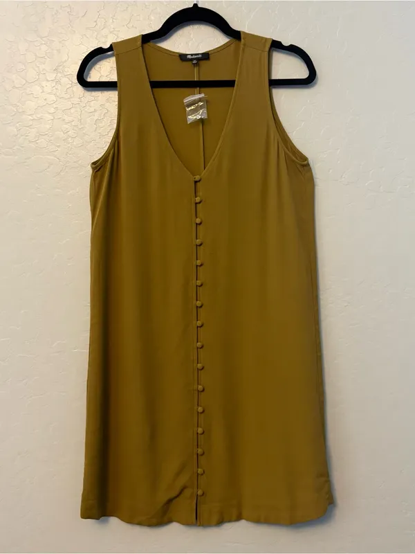 Madewell heather button down sleeveless sheath dress in spiced olive XS NWOT - Image 2