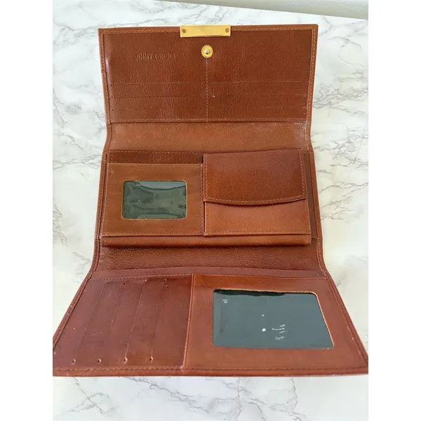 Jimmy Choo Unisex Brown Leather Wallet‎ with Logo Accent - Image 5