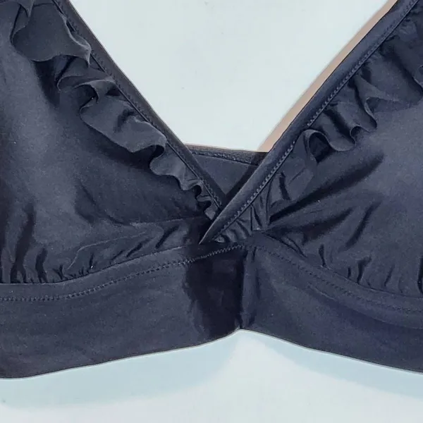 Aerie Black Ruffle Bikini Top NWT Size XL Black Triangle Bikini Top - Image 3