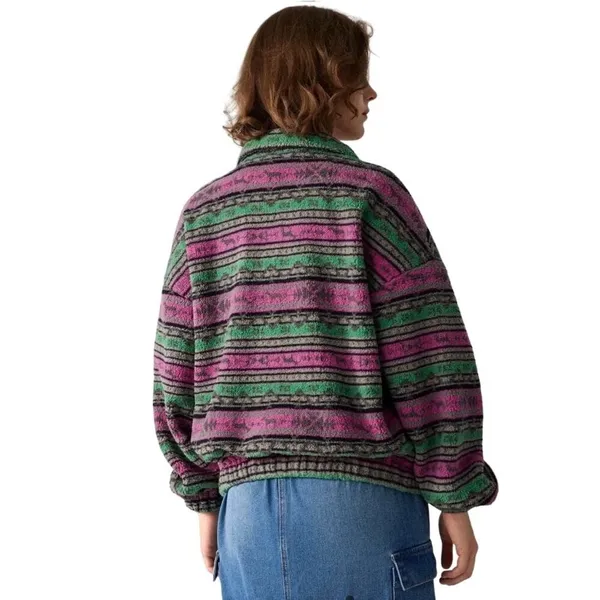Cider‎ Pink Green Fair Isle Sherpa Fleece Full Zip Jacket XL New - Image 14