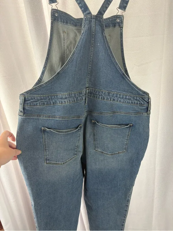 Universal Thread Denim Overalls Medium Blue Wash 18 Plus Size 34 Raw Hem Bibs - Image 6
