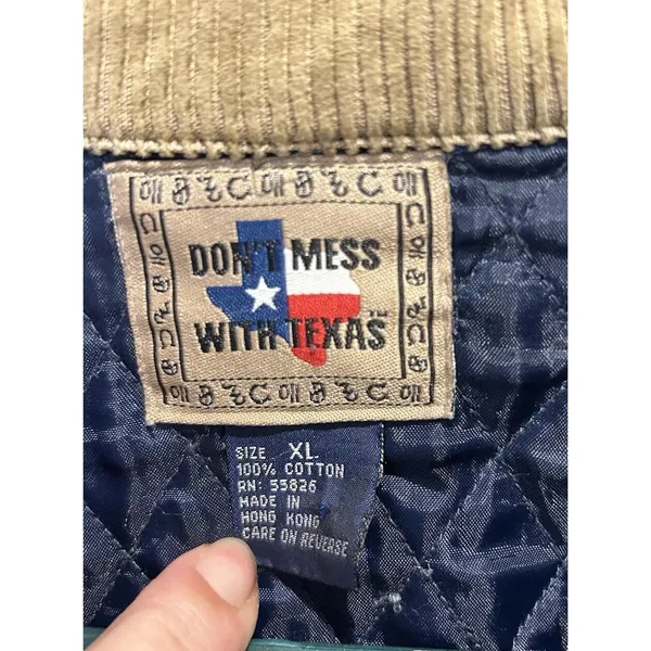 Don't Mess With Texas Quilted Denim Barn‎ Jacket XL Blue Patchwork Corduroy XL - Image 5