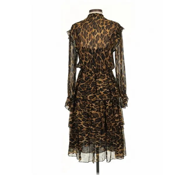 Ottod'Ame Brown Leopard Tiered Ruffle Midi Dress Size 4 Mob Wife Indie - Image 5