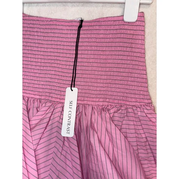 Self Contrast Pink Striped Smocked Ruffle Mini Skirt 100%‎ cotton Barbiecore NEW - Image 3