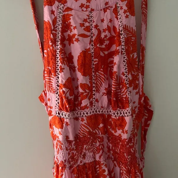 Anthropologie NWT Abel The Label ATL Rumi Candy Florals‎ Maxi Dress Halter Pink Orange S - Image 13