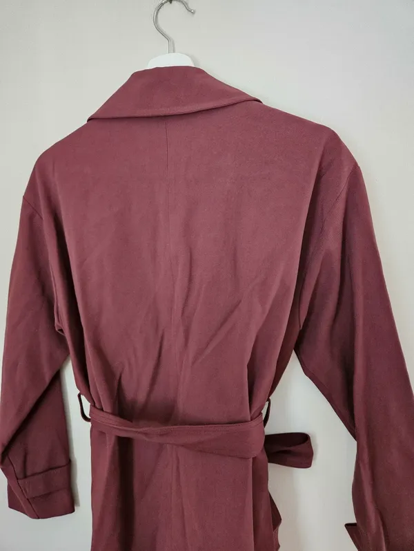 Indibrand Burgundy Tie-Waist Duster Long Jacket Korean Open Front Spring Light - Image 8