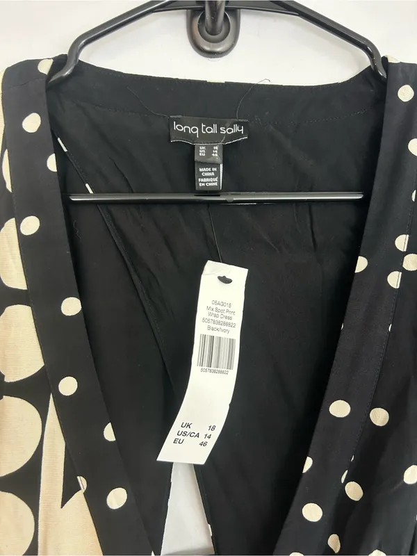NWT Long Tall Sally Mix Spot Print Wrap Black/Ivory Polka Dot Maxi Dress Size 14 - Image 9