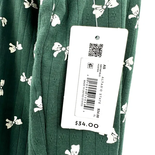 Altar'd State Size XL New with Tags Green Tank Top Spaghetti Strap Bow‎ Print - Image 3