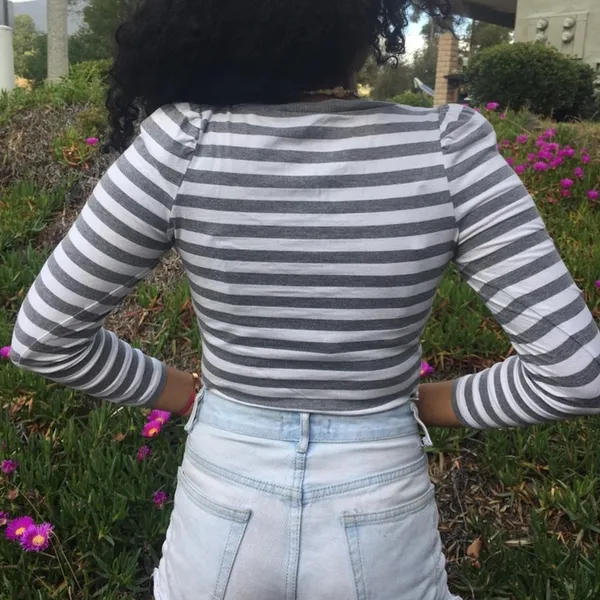 Urban Outfitters Gray And White Striped Crop Top - Image 4