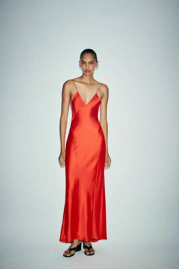 Zara nwt red maxi dress fitted bodycon satin effect party evening holiday gown - Image 14