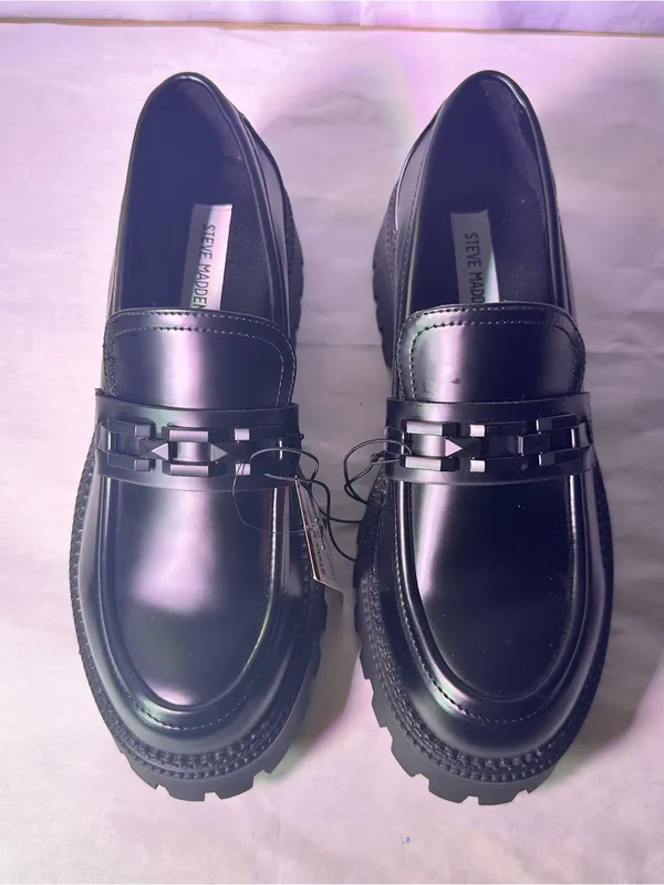 Steve Madden Black Platform Lug Sole Moccasin Loafers - Image 4