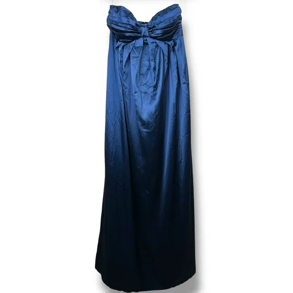 Lulus NWT Memorable Entrance Dark Blue Strapless Satin Pleated Maxi Gown Dress - Image 12