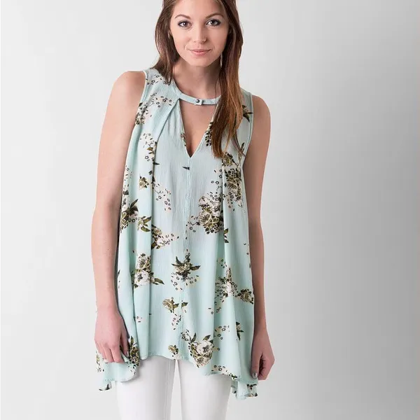 Free People Tree Swing Sleeveless Floral Mint Boho Flowy Tunic Tank Top Small - Image 3