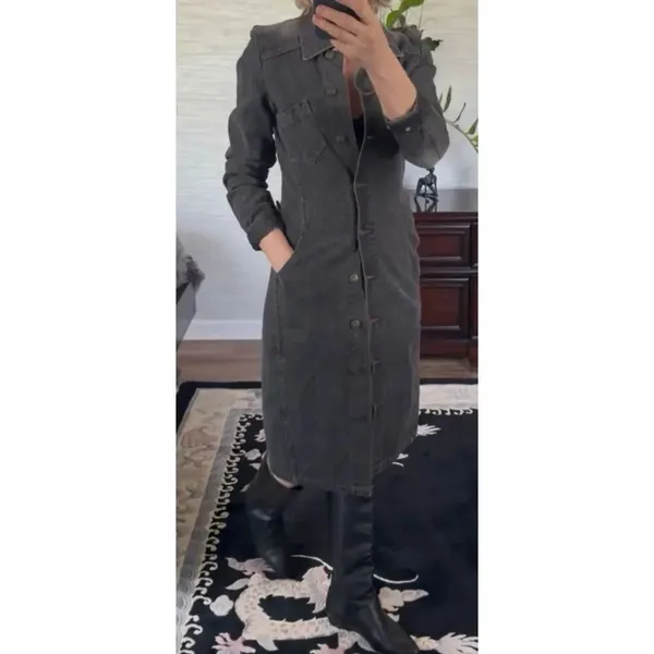Vintage Hennes Denim Button Front Shirt Dress Dark Wash Size 36 - Image 9