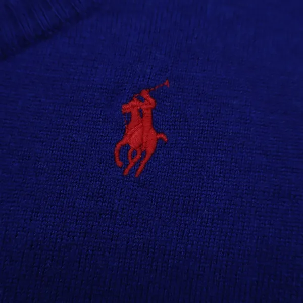 Ralph Lauren Sport Sweater Womens Medium Blue Tight Knit Merino Wool Scoop Neck - Image 3