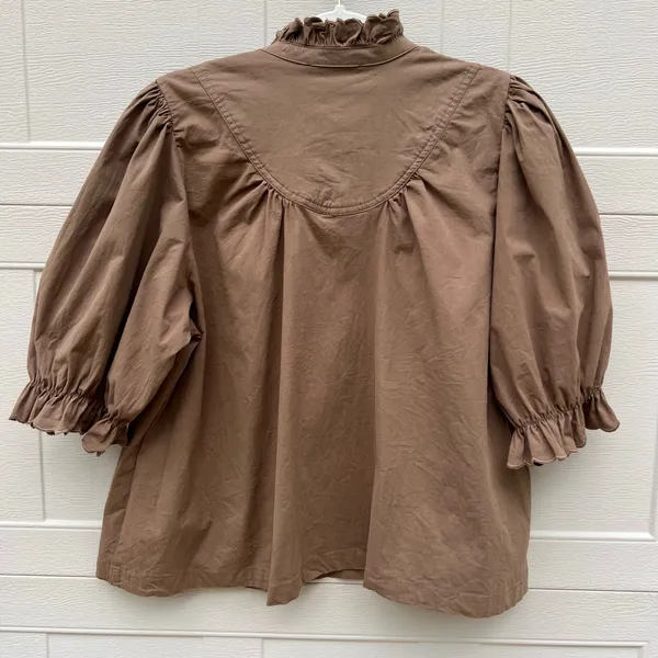 Tuckernuck POMANDER PLACE Chestnut Brown Selena Blouse Puff Sleeve Size XL - Image 7