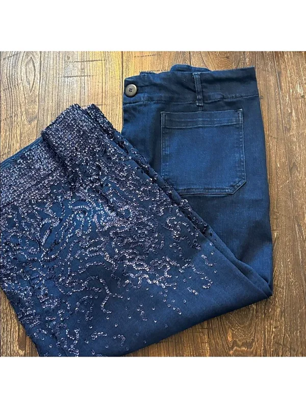 Anthropologie Maeve The Colette Embellished‎ Sequin Wide-Leg Jeans 16W NWT - Image 10