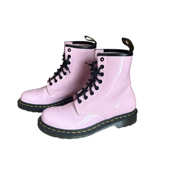 Dr Doc Martens 1460 Patent Leather Lace Up Combat Boots Womens Size 7 Pale Pink - Image 2