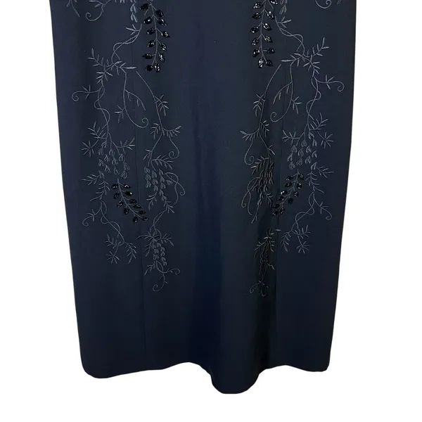 Maggy London Black Beaded Floral V-Neck Sheath Dress Y2K Vintage Whimsigoth 10 - Image 4