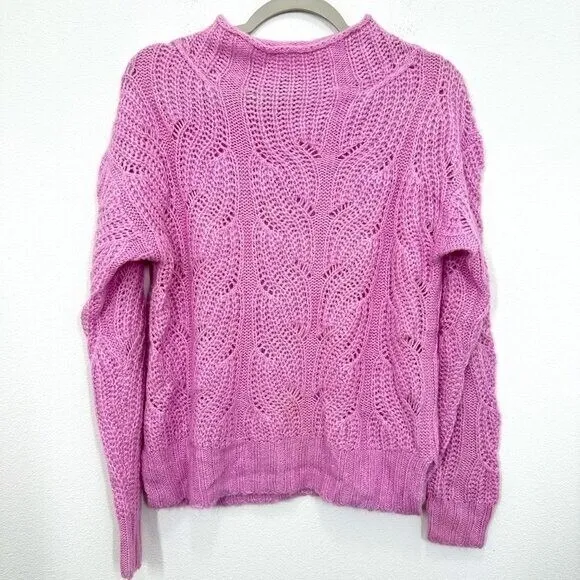 J. Crew Women's XS Sweater Pointelle Cable Knit Pink Alpaca‎ Blend Mockneck - Image 2