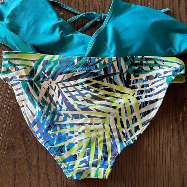 Aerie Teal Lime Green Tie Back Bikini Set, M - Image 5