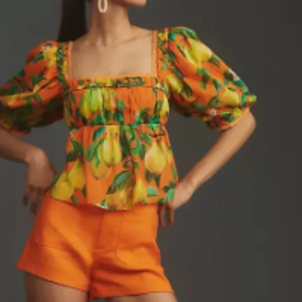 FARM Rio Chic Pearls S/L Blouse in Chic Pear Orange sz small NWT - Image 4