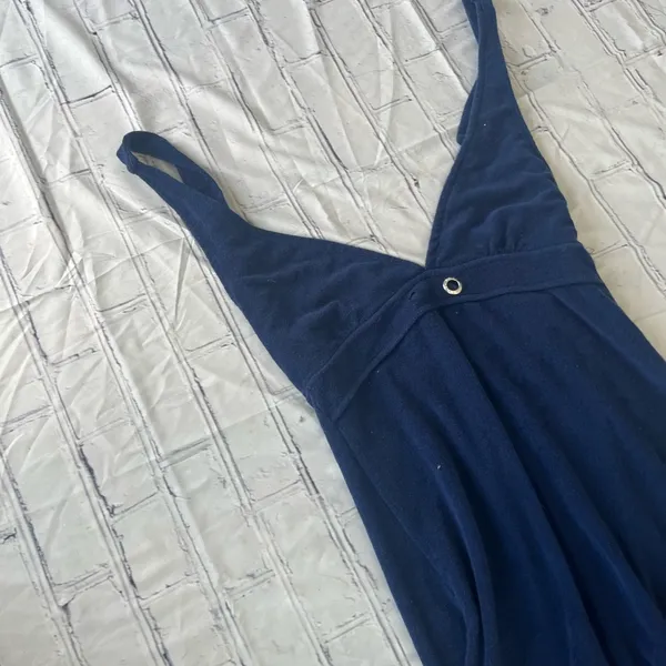 Venus Lingerie Mini Slip Dress Deep Navy Blue V-Neck M 90s Y2K Spaghetti Strap - Image 5