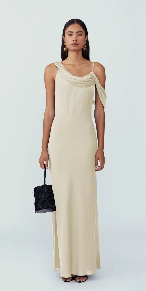 Fame and Partners NWT Francois Matte Satin Maxi Dress In Champagne - Image 6