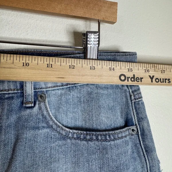 Express Women's Straight Mini Mid Rise Distressed Denim Skirt Blue Size 6 - Image 4