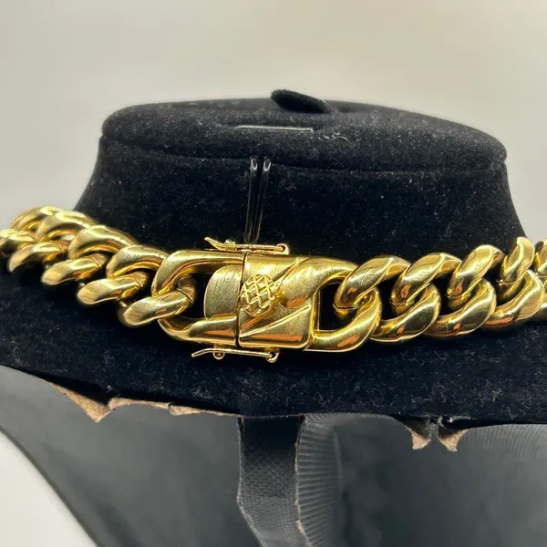 Miami Cuban Chain 14mm 22 Inch Real Gold Mens Plated Stainless Steel Solid - Image 4