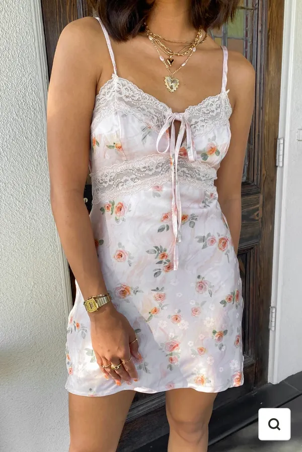 Nectar Clothing Pink Floral Lace Satin Dress - Image 2