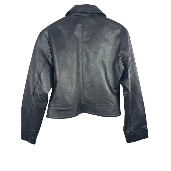 Women’s Sonnora Black Short Motorcycle Zip Genuine Leather Jacket Fits S - Image 2