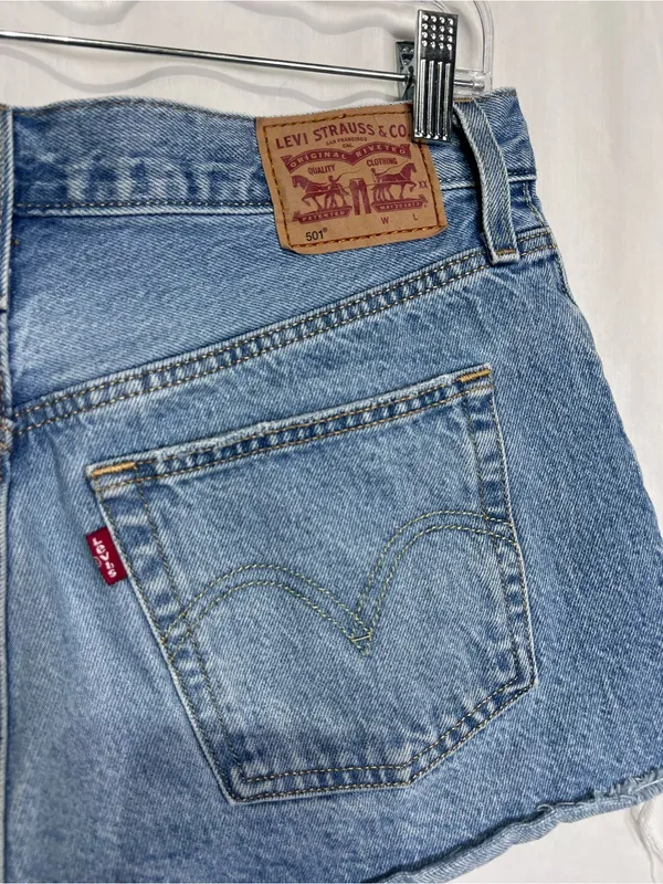 Levi’s 501 Distressed Cutoff Denim Shorts High Rise Button Fly Light Wash - Image 5