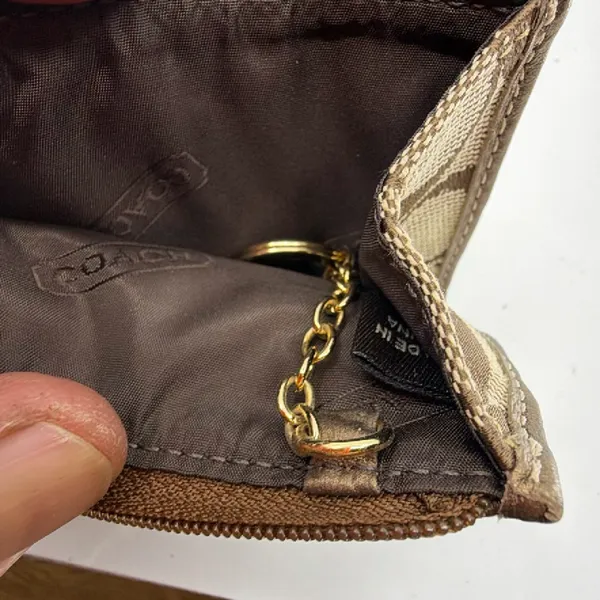 Coach Mini Skinny Brown Signature C Canvas Coin Case - Image 6