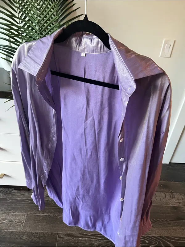 Women’s Lavender Button-Up Shirt - Classic Collar - Image 2