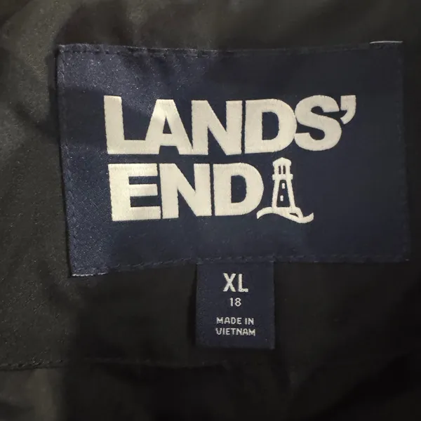Lands End Womens‎ XL Black Down Puffer Parka Jacket Faux Fur Trim Hood - Image 3