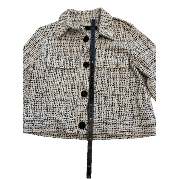 Zara Women's Black/White Tweed Pattern Button Front Collared Pocket Jacket, XS - Image 12