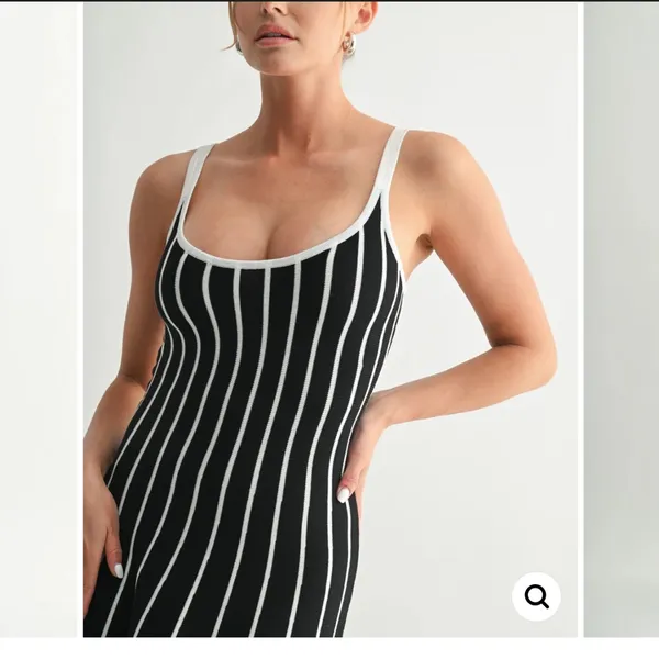 Evenuel Black & White Striped Midi Dress - Classic Sleeveless Style - Image 2