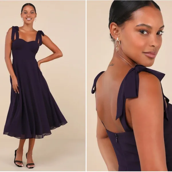 LULUS Sexy Prom Wedding Bridesmaid Sexy Classy Bustier Flowy Flirty Midi Dress - Image 2