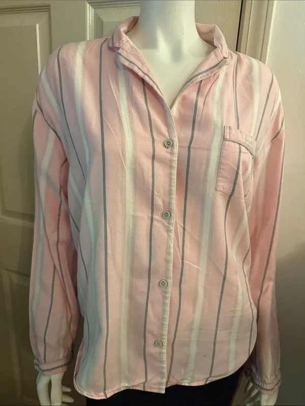 Victoria's Secret Pink and White Striped Button-Down Shirt - Image 3