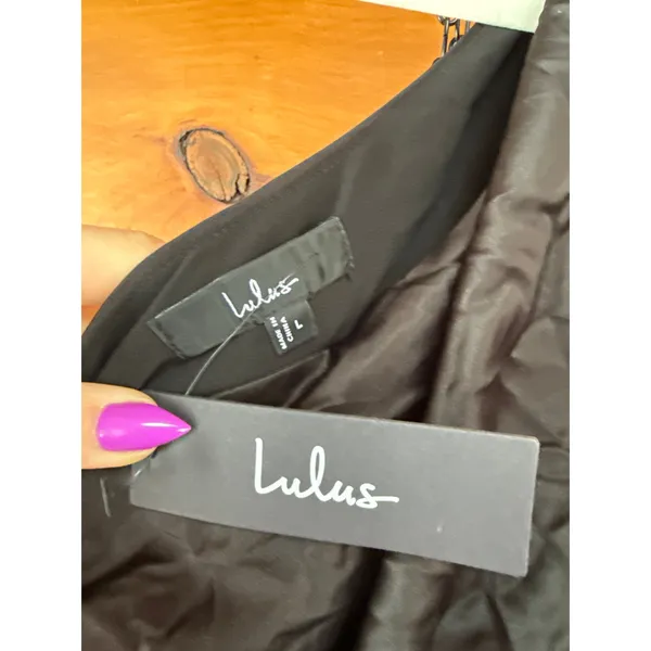 Lulus Dreaming of Elegance Black Satin One-Shoulder Dress Flowy Bridesmaid Large - Image 5