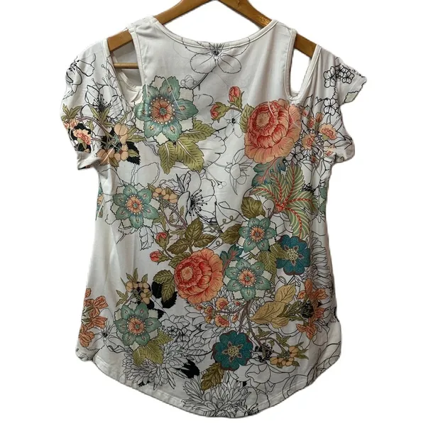 Gaze Women’s Floral Cold‎ Shoulder Top Size Large - Image 8