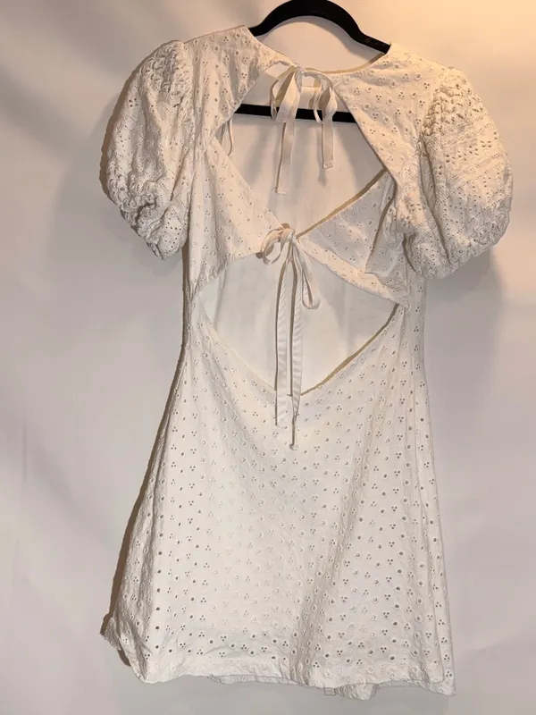 Free People Apricot Rose Sky Blue Puff Sleeve Ruffle Mini Dress Size XS - Image 5