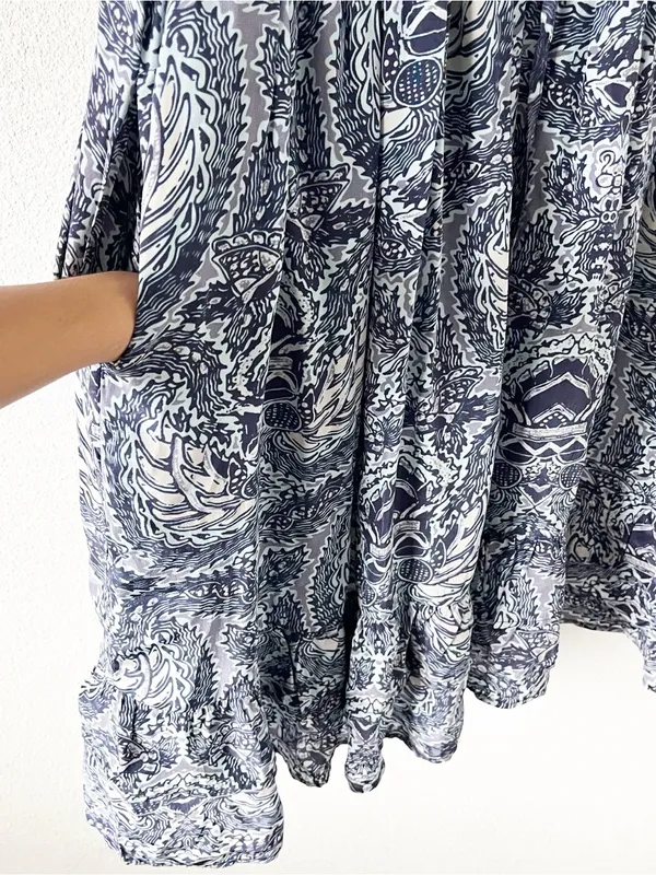 Sundance Paisley Ruffle Boho Viscose Pocketed Blue Print V-Neck Mini Dress - Image 5